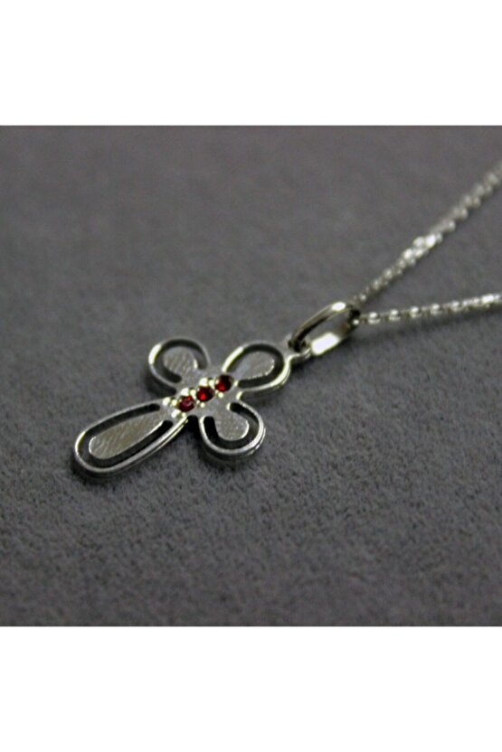 Kırmızı Taşlı Haç Kolye