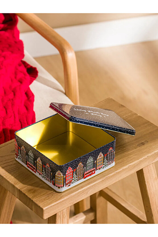 Desenli Metal Saklama Kutusu 17 x 17 x 7,5