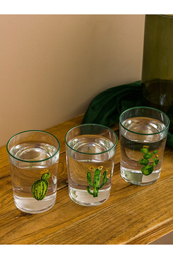 Kaktüs Baskılı Cam Bardak Seti 3lü - 510 Ml