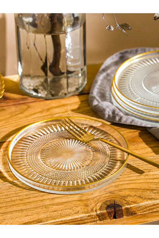 LCW HOME Renksiz Desenli Cam Pasta Tabağı Seti 4lü T T