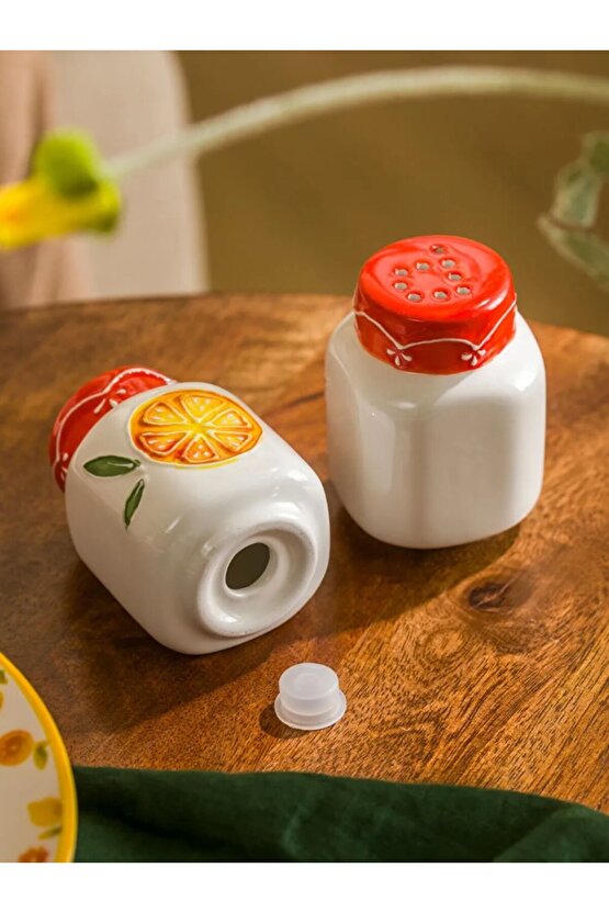 Karışık Baskılı Seramik Tuzluk ve Biberlik Seti