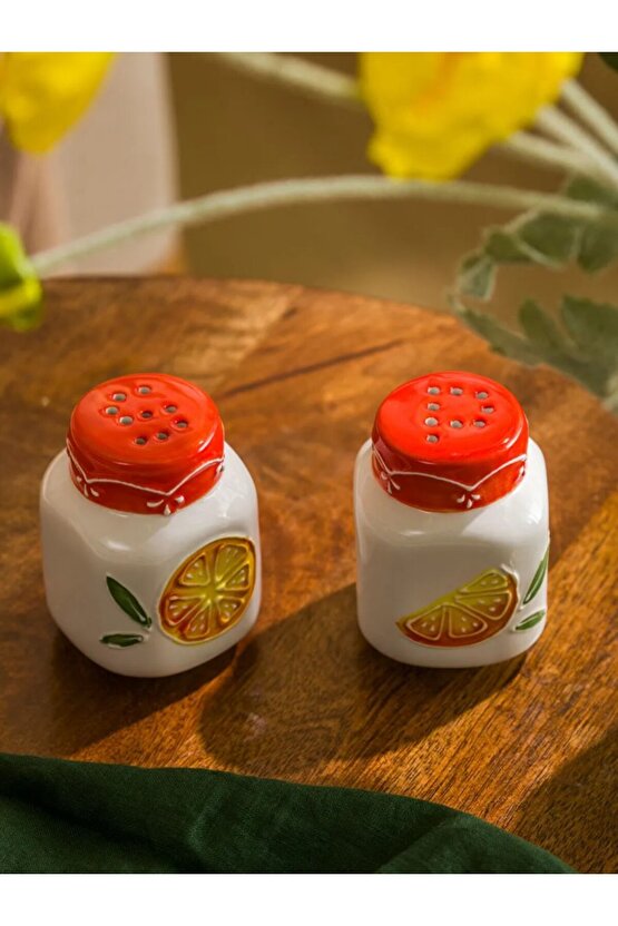 Karışık Baskılı Seramik Tuzluk ve Biberlik Seti