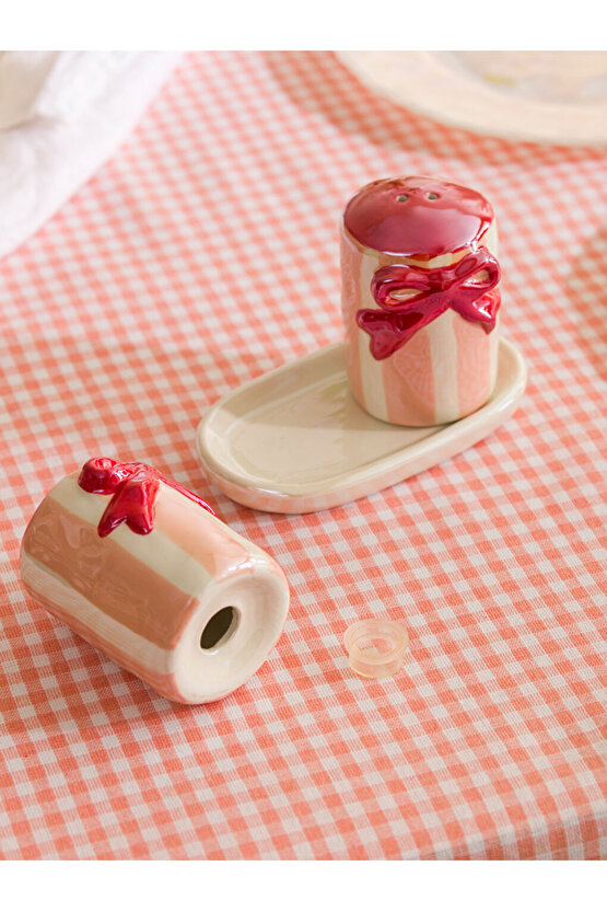 LCW HOME Pembe Fiyonk Baskılı Seramik Tuzluk Ve Biberlik