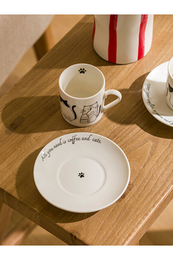 LCW Kedi Baskılı 2 Kişilik Porselen Kahve Fincan Takımı 90 Ml (W5)