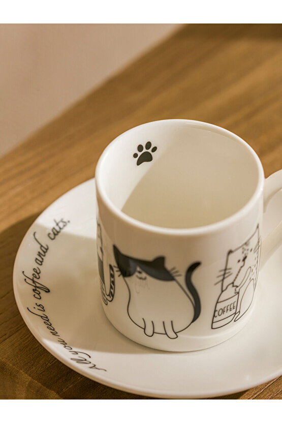 LCW Kedi Baskılı 2 Kişilik Porselen Kahve Fincan Takımı 90 Ml (W5)