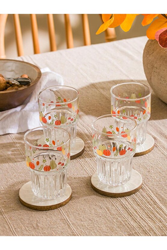 Renksiz Baskılı Cam Bardak Seti 4lü 380 Ml (W5)