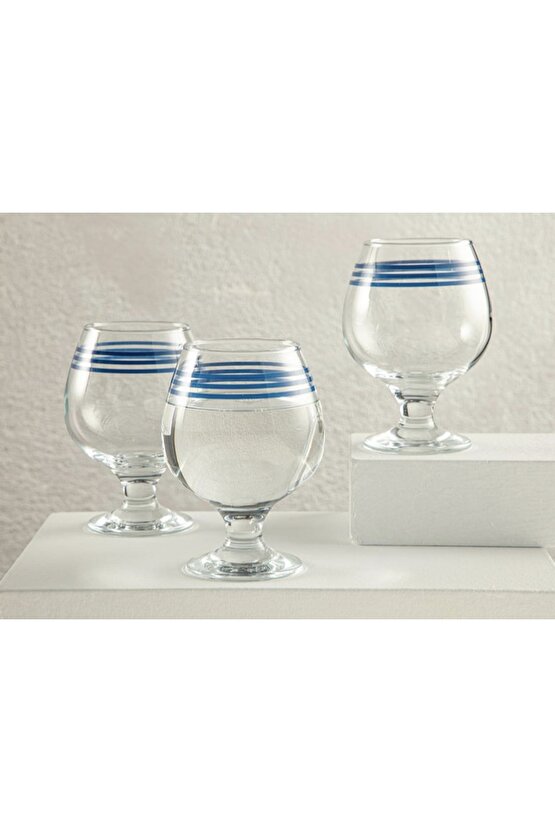 Cosy Lines Cam 3lü Kahve Yanı Su Bardağı 390 Ml Mavi