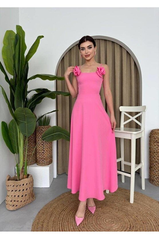 Matilda Gül İp Askılı Elbise