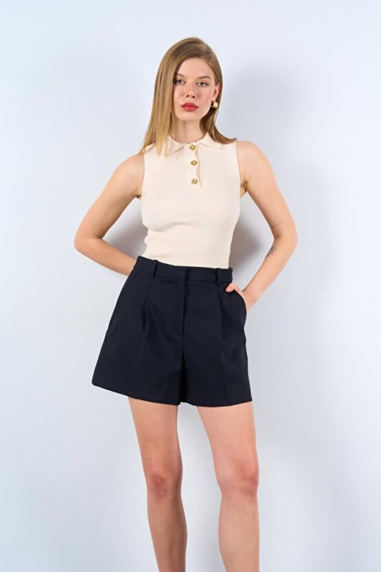 Yumuşak Dokulu Patlı Düğmeli Triko Atlet - Beyaz