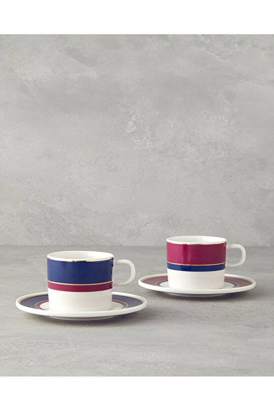 Carny Bone Porselen Fincan Takım 4 Parça 2 Kişilik Fuşya-Lacivert