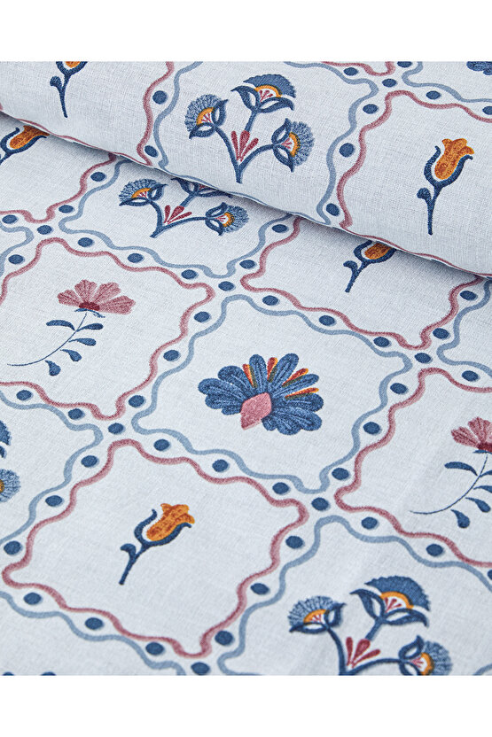 Ornate Fancy Pamuklu Tek Kişilik Nevresim Seti 160x220 cm Mavi