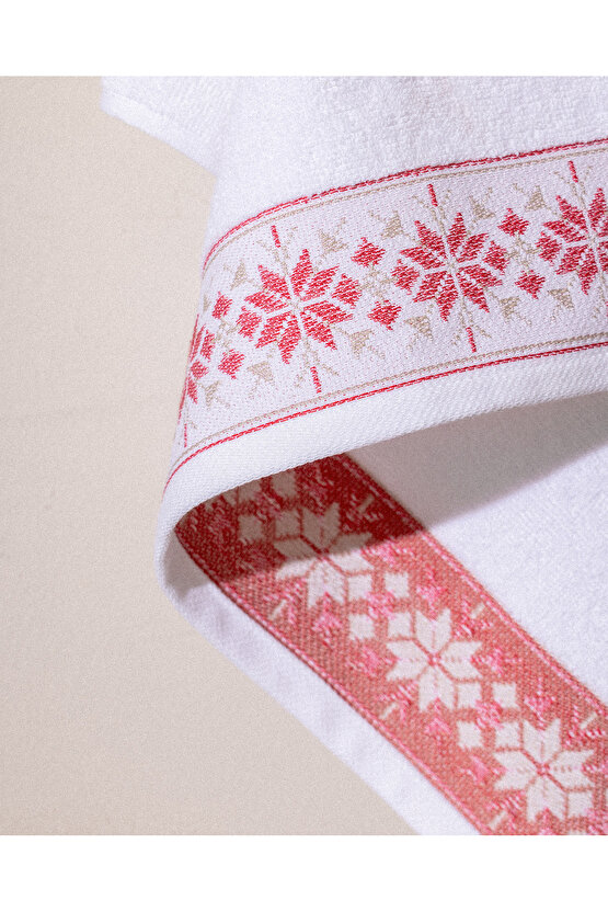 Caresse %100 Pamuk Banyo Havlusu - BeyazKırmızı - 70x140 cm