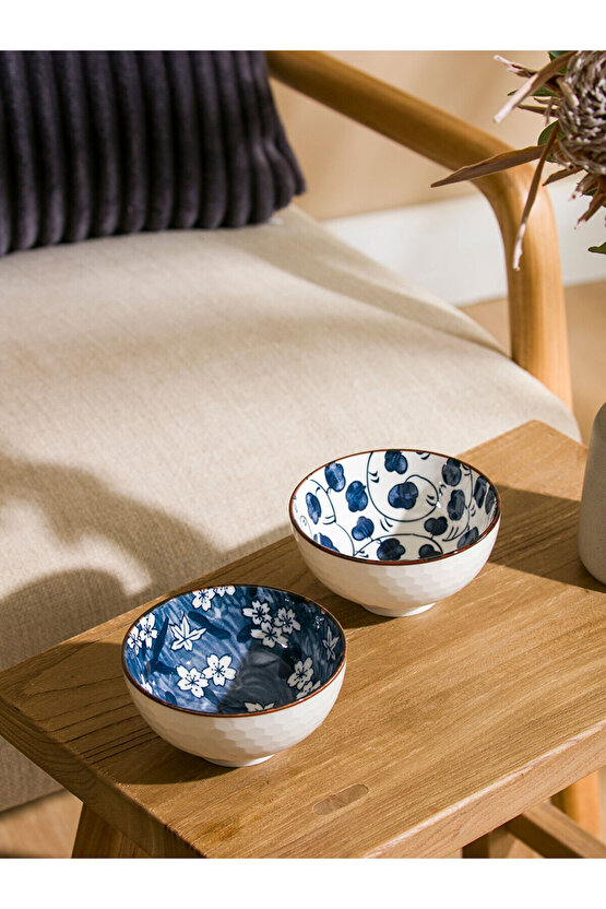 Mavi Çiçekli Seramik Kase 2li