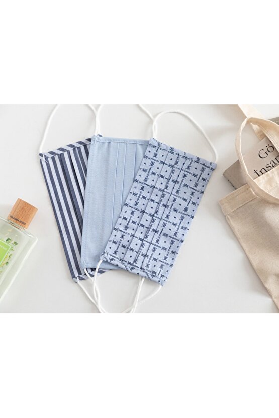 Blue Drawıng Pamuk Maske 9,5x18 Cm Mavi