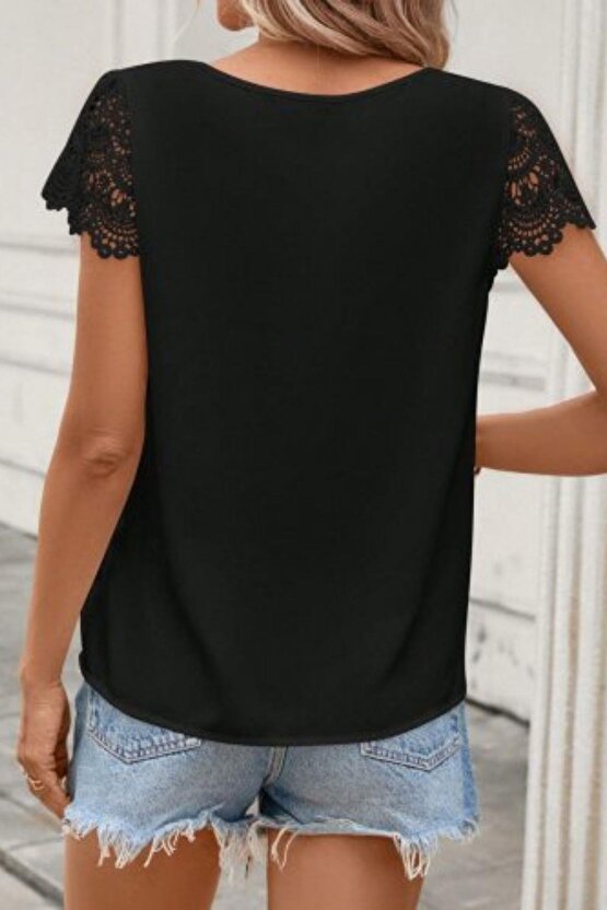 Dantel Kollu Bisiklet Yaka Sandy Bluz