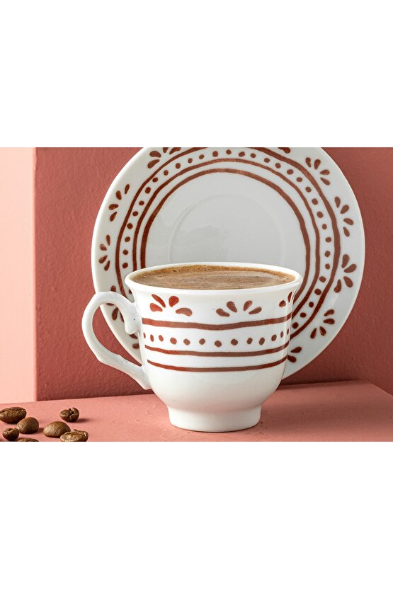 Fain Porselen 4 Parça 2 Kişilik Kahve Fıncan Takımı 80 Ml Bordo