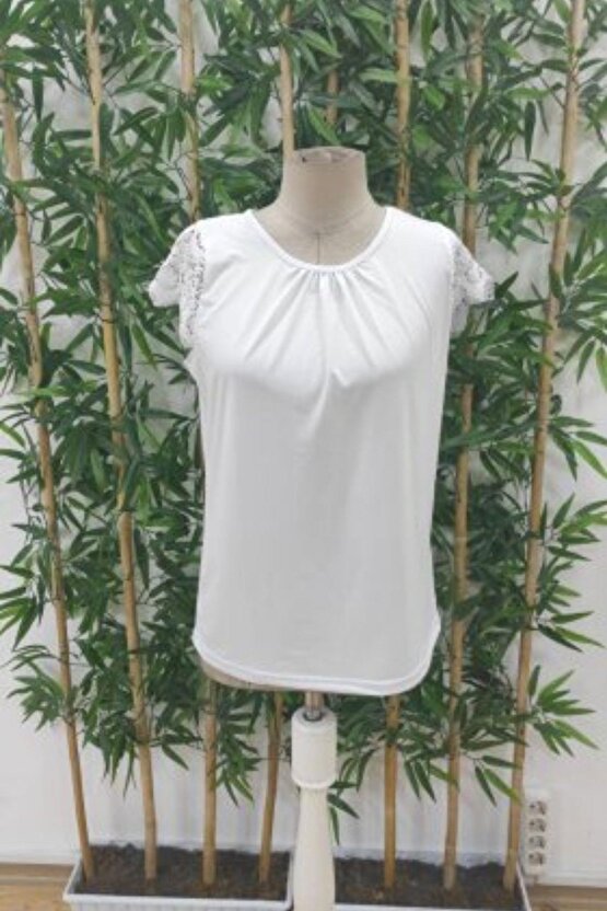 Dantel Kollu Bisiklet Yaka Sandy Bluz