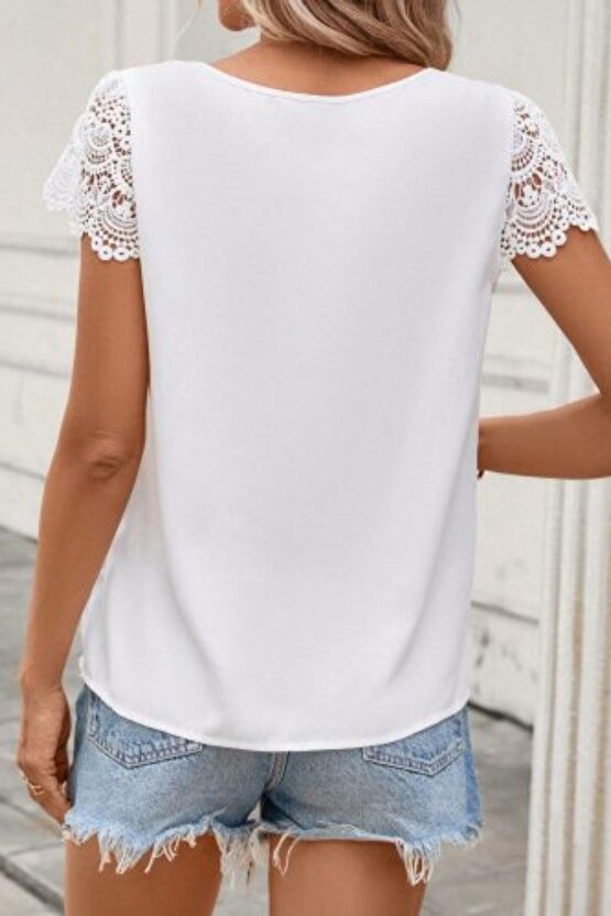 Dantel Kollu Bisiklet Yaka Sandy Bluz