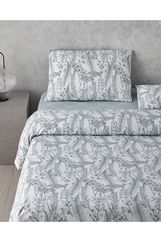 Botanical Spring Kolay Ütülenir Tek Kişilik Nevresim Takımı 160x220 cm Yeşil