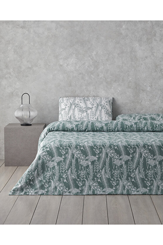 Botanical Spring Kolay Ütülenir Çift Kişilik Nevresim Takımı 200x220 cm Yeşil