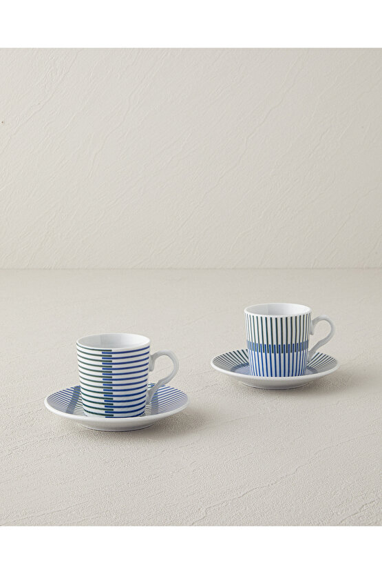 Edwin Porselen 4 Parça 2 Kişilik Kahve Fincan Takımı Mavi-Yeşil