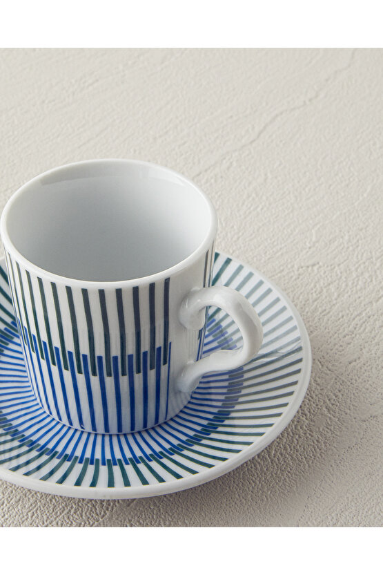 Edwin Porselen 4 Parça 2 Kişilik Kahve Fincan Takımı Mavi-Yeşil