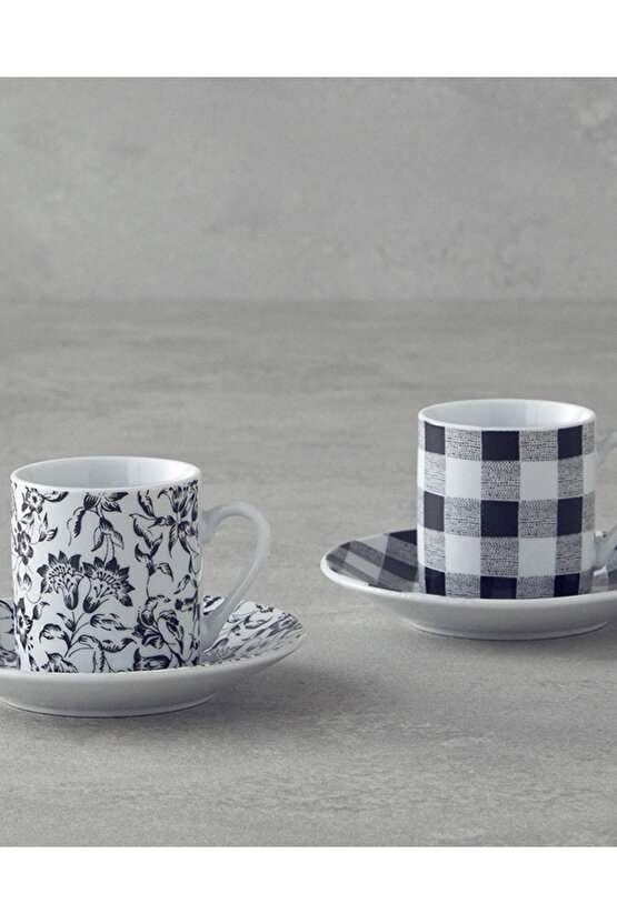 Peggy Porselen 4 Parça 2 Kişilik Kahve Fincan Takımı Siyah