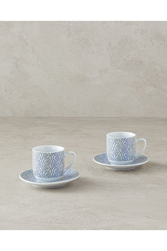 Conner Porselen Kahve Fincan Takımı 4 Parça 2 Kişilik Mavi-Yeşil