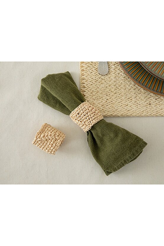 Wicker Weave Natural Ip 2li Peçete Halkası 4 Cm Krem