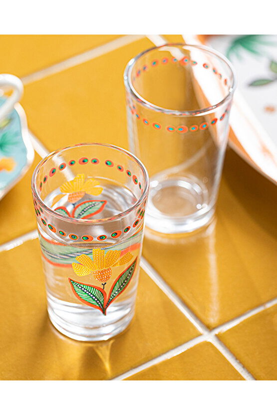 Exotic Flower Cam 6lı Kahve Yanı Su Bardağı Pembe - Turuncu