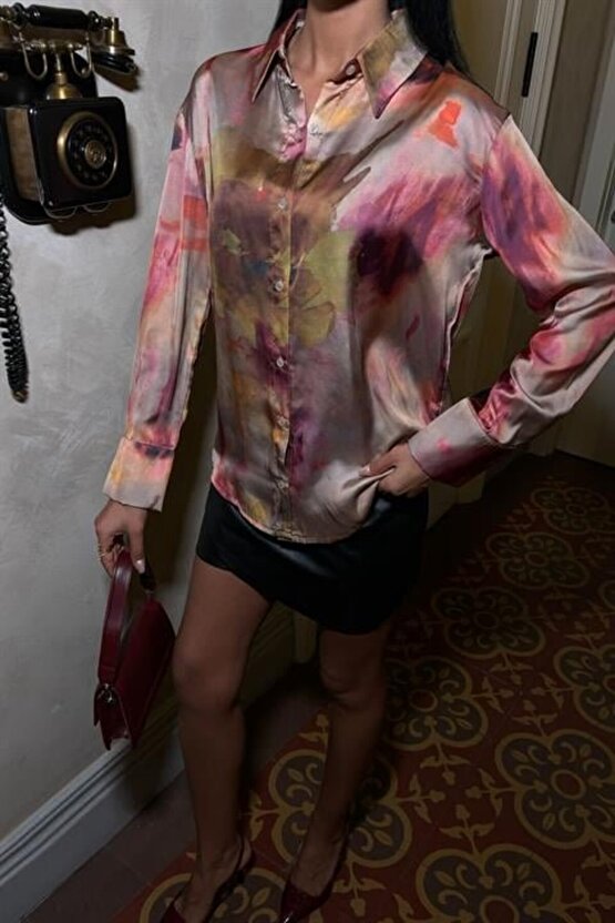 MODAVERA Batik Desenli Saten Gömlek 3445