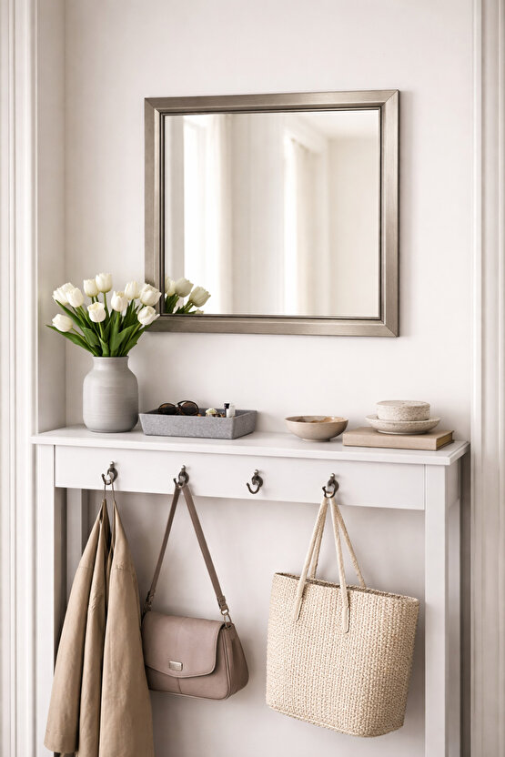 Gümüş Gri Çerçeveli Duvar Aynası & Boy Aynası-Özel Ölçü Seçenekleri-3cm Çerçeve Genişliği