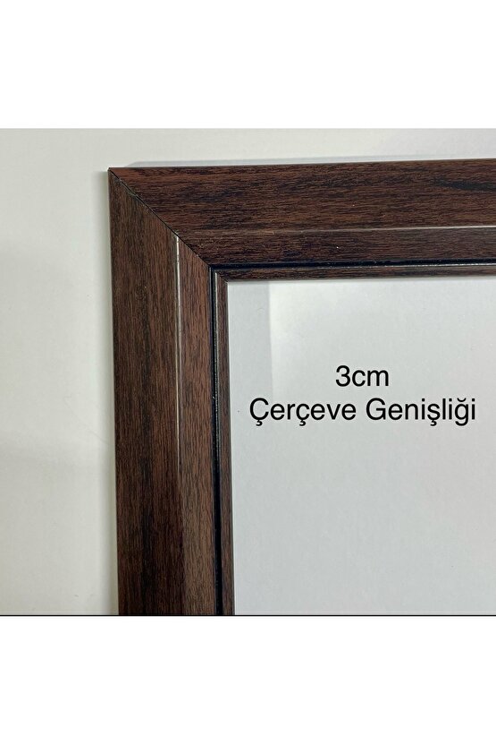Ahşap Görünüm Kahverengi Çerçeveli Duvar Aynası-Özel Ölçü Seçenekleri-3cm Çerçeve Genişliği