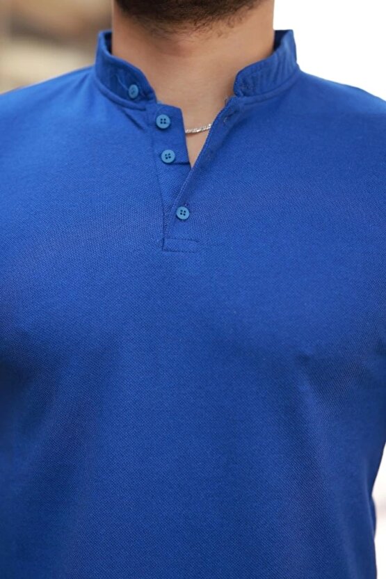 Erkek Hakim Yaka Dokuma Pamuklu Kumaş Kısa Kollu T-shirt