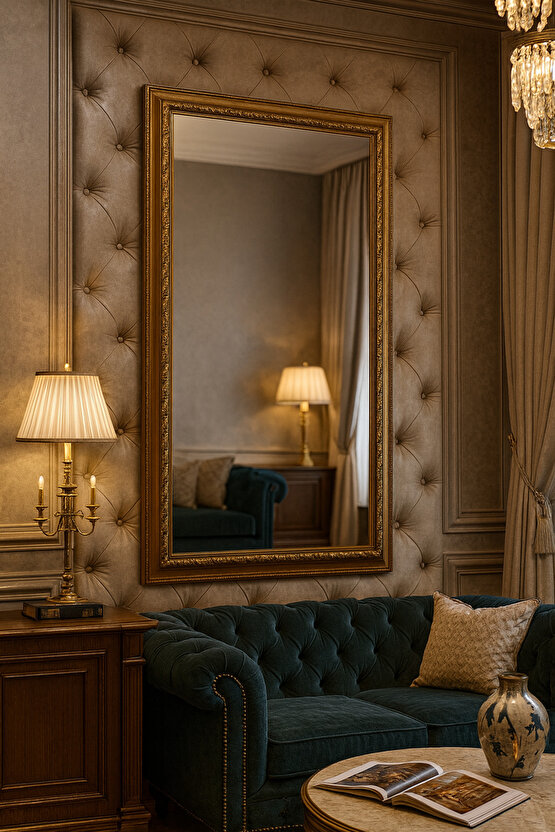 Altın Varaklı Çerçeveli Ayna - 5cm Genişliği - Gold Ayna - Klasik Ayna - Varaklı Ayna - Salon Ayna