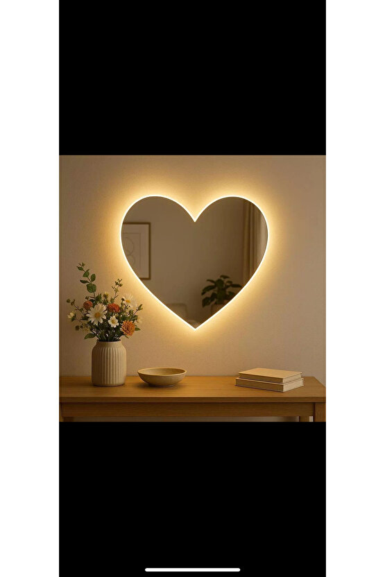 Led Işıklı Kalp Ayna  Sevgiliye Hediye Ayna  Dekor Ayna