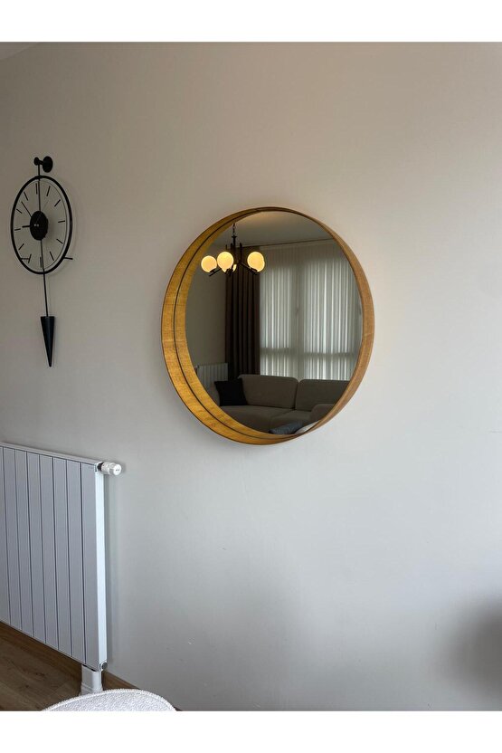 70 cm Meşe Ahşap Çerçeveli Dekoratif Kavis Ayna