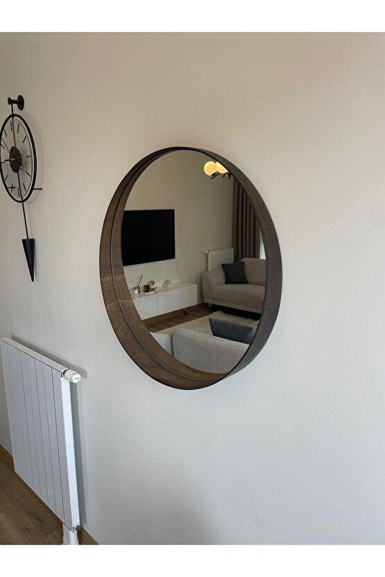 70 cm Ceviz Ahşap Çerçeveli Dekoratif Kavis Ayna