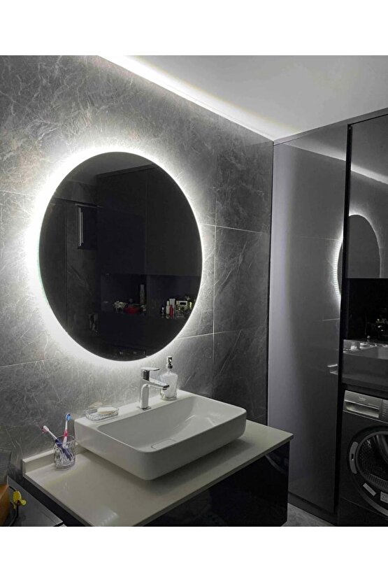 90 cm Beyaz Ledli Yuvarlak Banyo Aynası Makyaj Aynası Trafolu