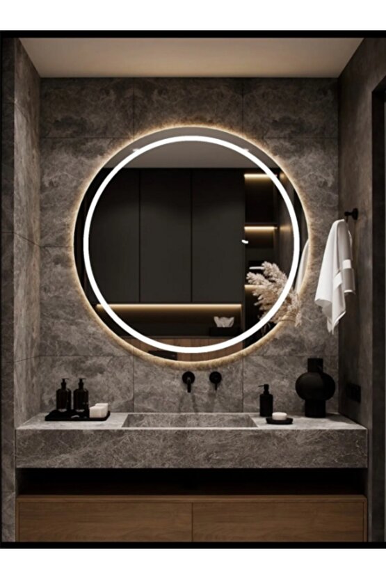 90 cm Kumlamalı Gün Işığı Ledli Yuvarlak Banyo Aynası Makyaj Aynası Trafolu