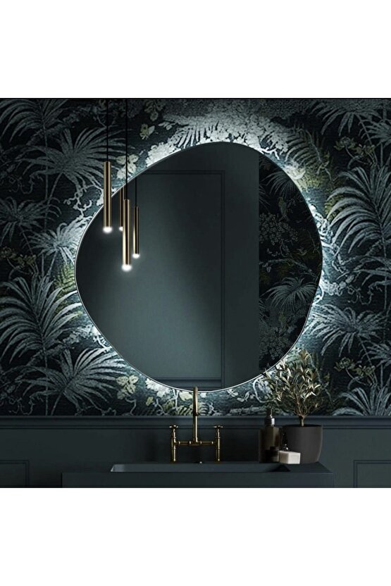 90 Cm Beyaz Ledli Asimetrik Banyo Aynası Makyaj Aynası