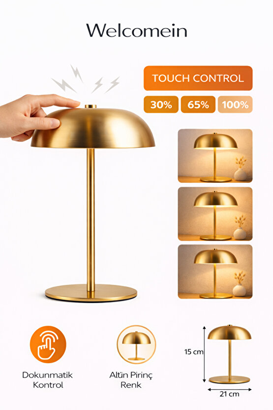 Dokunmatik Gold Masa Lambası Abajur – 21x15 cm Gece Lambası