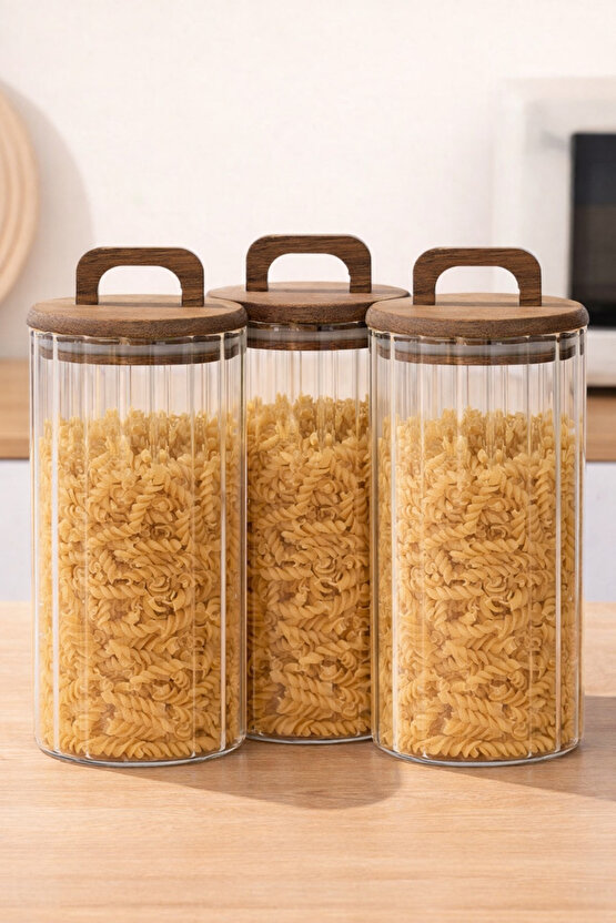 Cam Saklama Kavanozu Seti 3’lü – Akasya Kapaklı, Hava Geçirmez, 1250 ml Büyük Boy