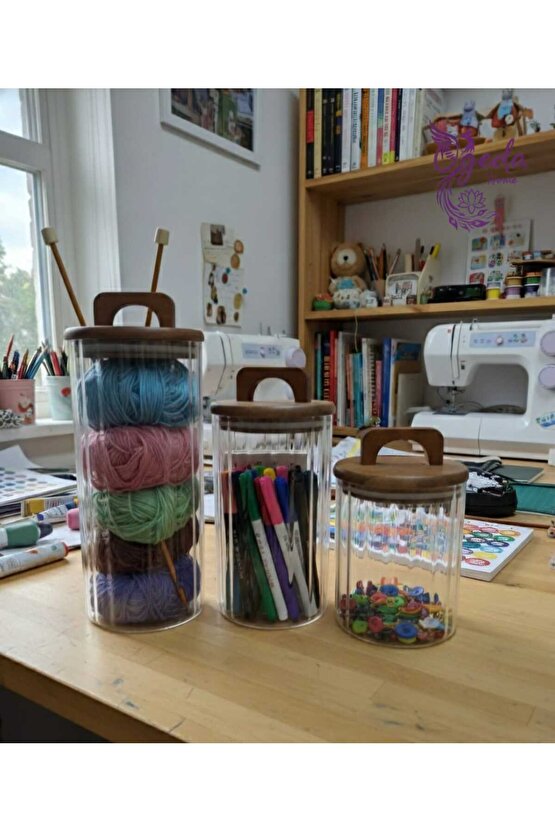 3’lü Akasya Kapaklı Cam Kavanoz Seti – Vakumlu  Erzak, Bakliyat & Kahve Saklama