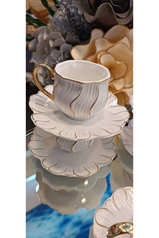 WHİTE PORSELEN GOLD KULPLU KAHVE FİNCAN TAKIMI