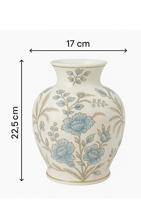 Dekoratif Seramik Vazo – Çiçek Desenli, 17x22,5 cm, Modern Ev Dekorasyonu İçin Şık Aksesuar