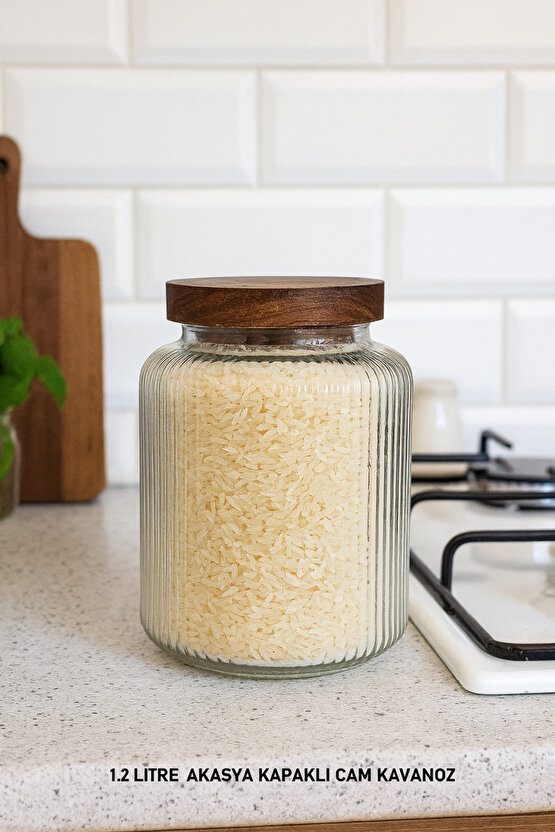 1.2 Litre Akasya Kapaklı Cam Kavanoz – Saklama Kabı, Baharat, Kahve, Bakliyat Kavanozu