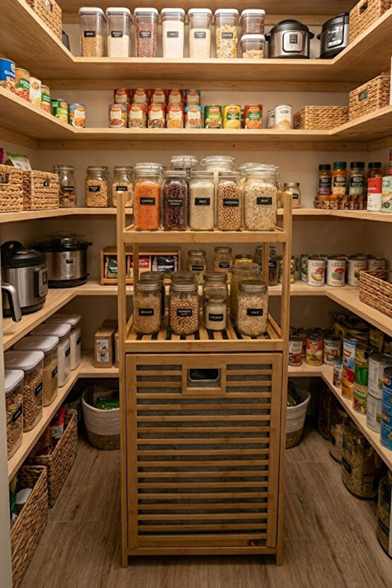 Bambu Dikey Çamaşır Sepeti Raflı Çamaşır Sepeti 40x30x95 Cm