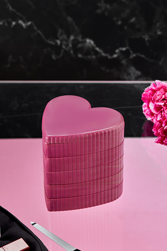 5 Katlı Aynalı Kalp 360 Derece Dönebilen Takı Organizer Kutusu