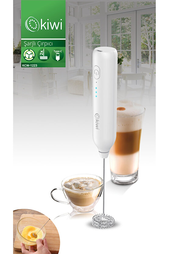 Kcw-1223 Pratik Şarjlı Süt ve Kahve Köpürtücü Beyaz